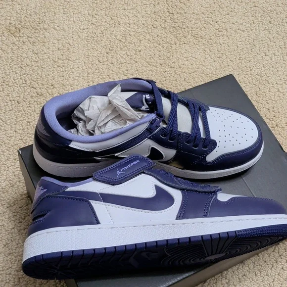 New Nike Air Jordan 1 Low Flyease (GS) Kids Purple and White Sneakers - Picture 5 of 9